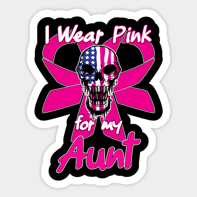 I Wear Pink For My Aunt - Breast Cancer Support Skull Sticker by Anassein.os